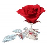 Красная роза из фарфора на ветке с посеребрением