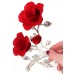 Красные розы из фарфора с бутоном, посеребрение
